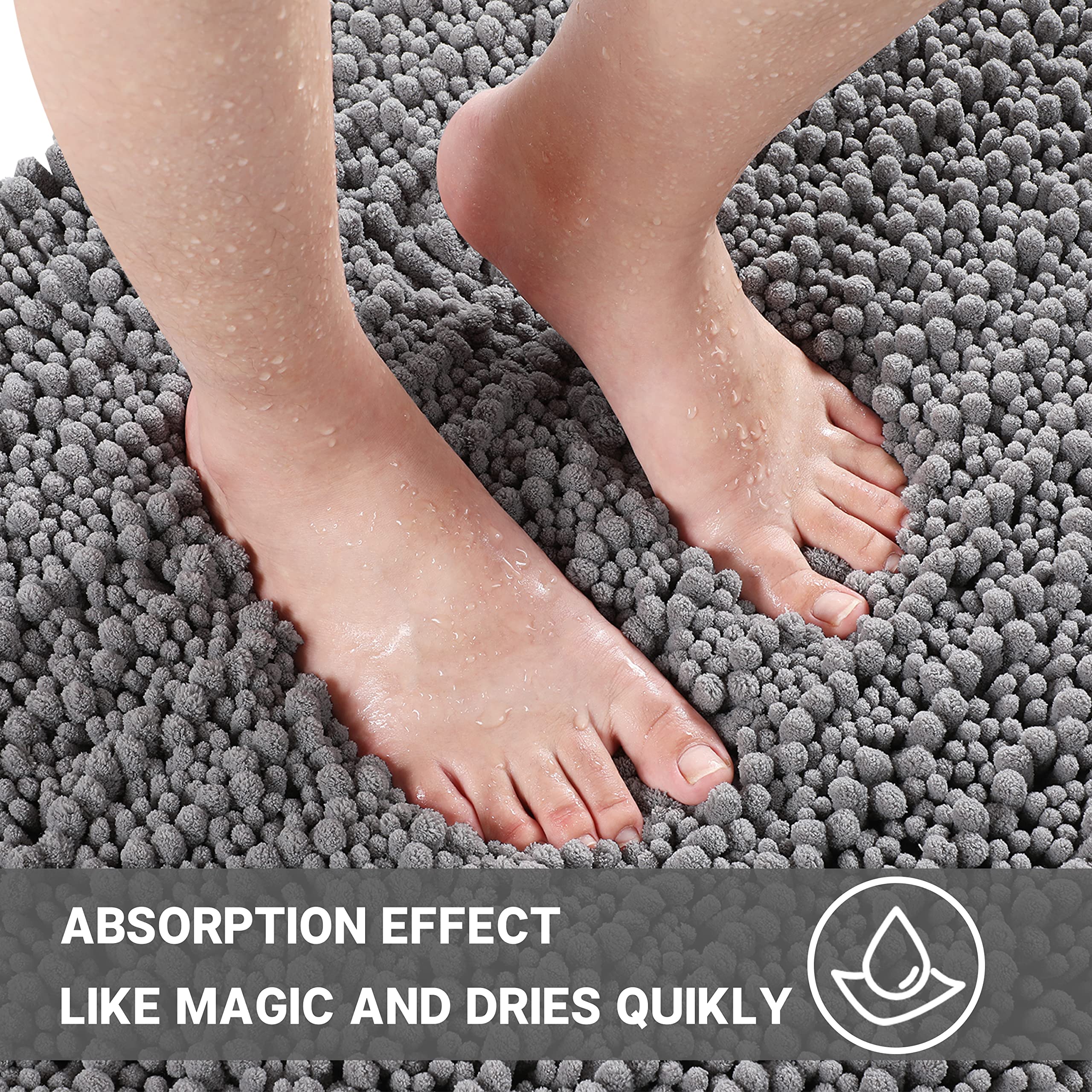 Yimobra Bathroom Rugs Sets 3 Piece, Fluffy Plush Chenille Baht Room Mats Sets With Toilet Rug U Shaped, Soft Shaggy Absorbent No